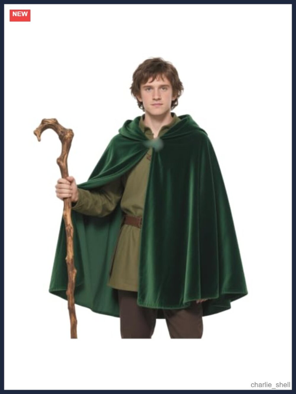 Velvet Hooded Cloak Renaissance Elf Cape with Metal Brooch